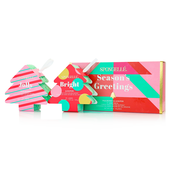 Season's Greetings Holiday Tree Gift Set of 2 Body Wash Infused Buffer